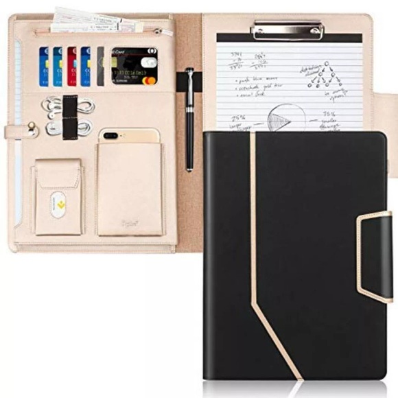 Only-bags.store - Schreibmappe Konferenzmappe PU-Leder Mappe Klemmbrett Dokumentenmappe, Kartenschlitze, Visitenkartenhalter perfekt als Konferenzmappe, One Size, Schwarz