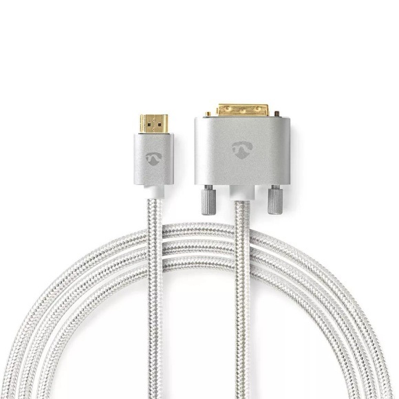HDMI? Kabel | HDMI? Stecker | DVI-D 24+1-Pin Male | 2560x1600 | Vergoldet | 2,00 m | Gerade | Geflochten | Silber | Box mit abgedecktem Fenster