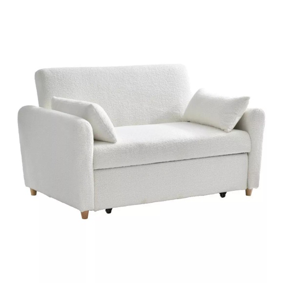 Vente-unique - Sofa 2-Sitzer mit Schlaffunktion - Bouclé-Stoff - Weiß - AYLA, One Size, Weiss