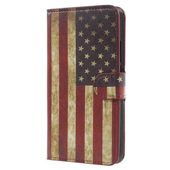 Huawei Mate 10 - Leder Hülle Kartenfach Etui USA Amerika Retro Flagge