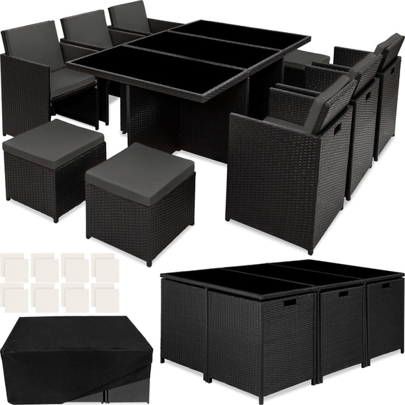 Aluminium Rattan Sitzgruppe New York 6+4+1 mit Schutzhülle Aluminium Rattan Sitzgruppe New York 6+4+1 mit Schutzhülle