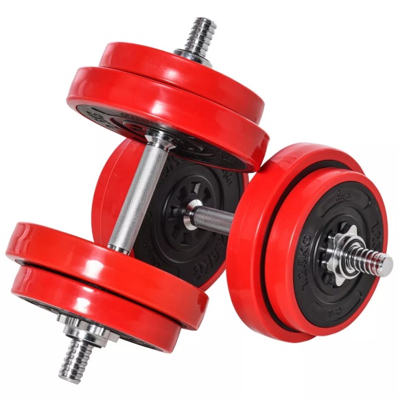 Northio - Hantelset 20Kgs 2-In-1 Hanteln & Langhanteln, Verstellbar, Rot+Schwarz, 21,5X21,5X3,8Cm, Für Zuhause Fitness & Muskeltraining, 20kg