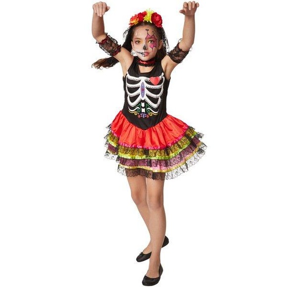 Mädchenkostüm Gruselige Mexikanerin Multicolor