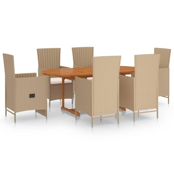 vidaXL 7-tlg. Garten-Essgruppe Poly Rattan Beige
