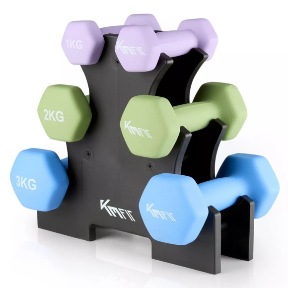 KM-Fit - Hantelset 12 kg mit Ständer Neopren Kurzhanteln 1?3 kg Gusseisen für Home Gym, One Size