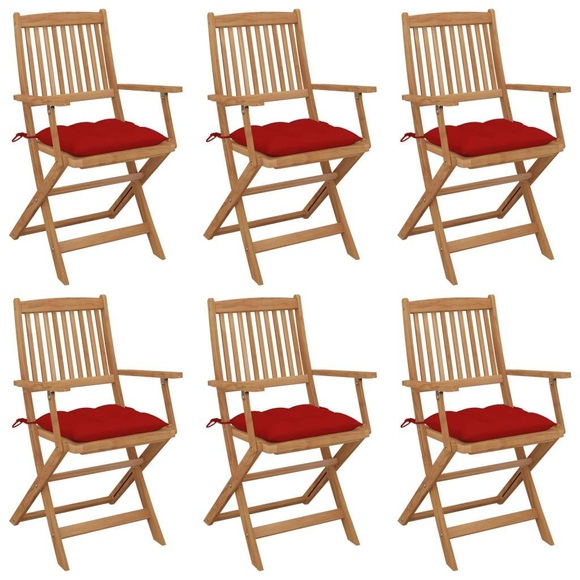 vidaXL Klappbare Gartenstühle 6 Stk. mit Kissen Massivholz Akazie