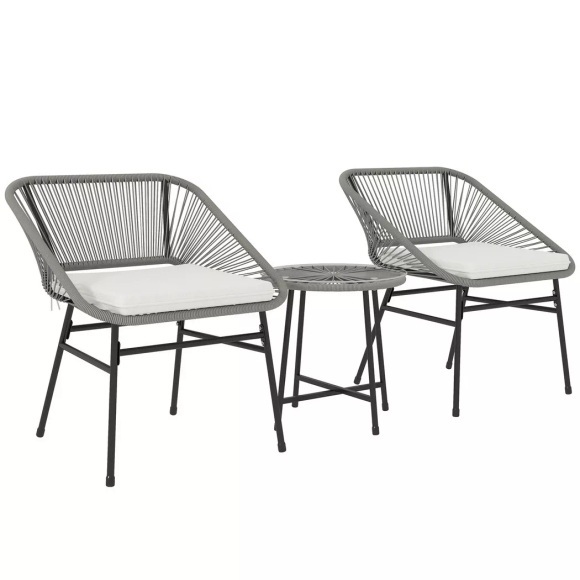 Northio - Polyrattan Gartenmöbel Set, Outdoor Lounge Balkonmöbel für 2 Personen, 3-teilig Sitzgruppe mit 2 Stühle, Beistelltisch, Kissen, wetterfest Gartenlounge für Garten, Terrasse Balkon, Dunkelgrau, One Size