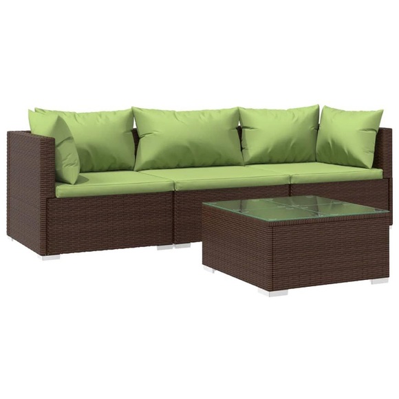 vidaXL 4-tlg. Garten-Lounge-Set mit Kissen Poly Rattan Braun