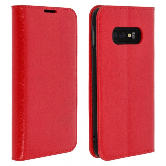 Avizar Tragetasche für Samsung Galaxy S10e - rot Leder Buch Geschäftsfall