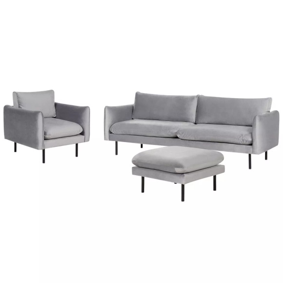 Wohnzimmer Set mit Ottomane aus Samtstoff Modern VINTERBRO Wohnzimmer Set mit Ottomane aus Samtstoff Modern VINTERBRO