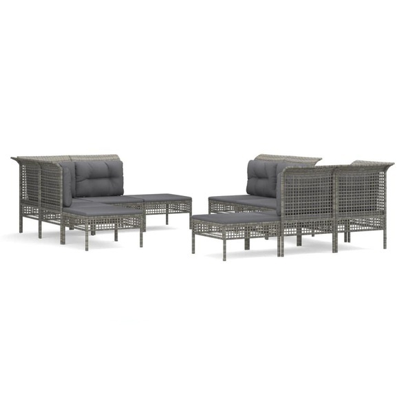 vidaXL 10-tlg. Garten-Lounge-Set mit Kissen Grau Poly Rattan