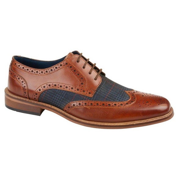 Halbschuhe, Kariert, Leder Unisex Tan 42