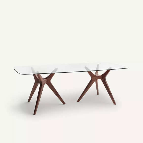 Rechteckiger Esstisch Maricielo aus Glas/Nussbaum