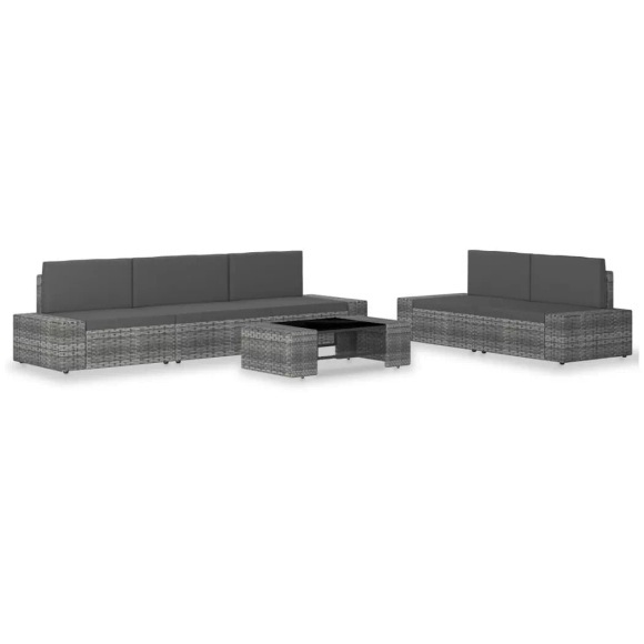 6-tlg. Garten-Lounge-Set Poly Rattan Grau
