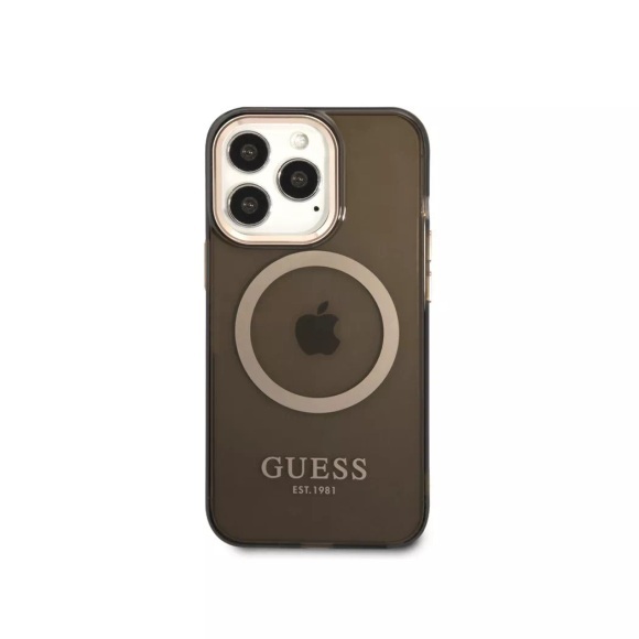 Guess - iPhone 14 Pro MagSafe Hardcase Hülle Metal Outline (GUHMP14LHTCMK) - Schwarz / Gold