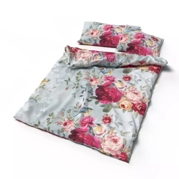Bettwäsche mit farbenprächtigem Rosenmuster und Vogelmotiv