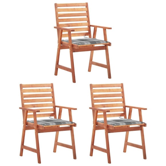 vidaXL Garten-Essstühle 3 Stk. mit Kissen Massivholz Akazie