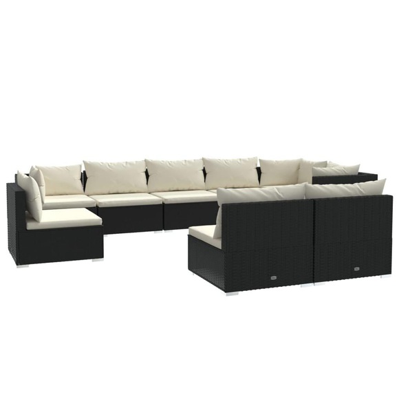 vidaXL 9-tlg. Garten-Lounge-Set mit Kissen Poly Rattan Schwarz