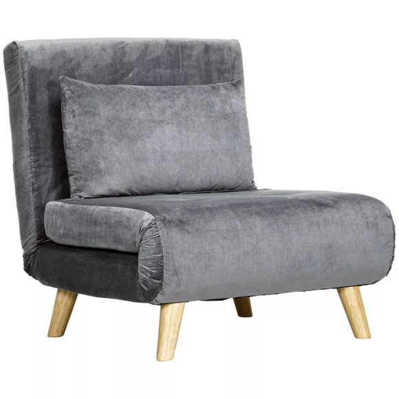 Northio - Schlafsessel Klappsessel mit Bettfunktion & Kissen, Gästebett Verstellbarer Rückenlehne, Samtoptik, bis 125 kg, Grau, 190X200CM