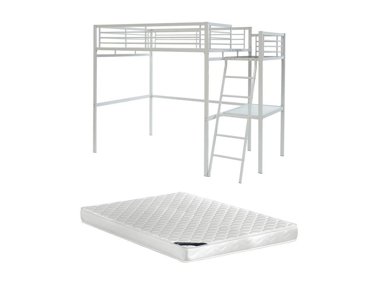 Hochbett mit Schreibtisch + Matratze - 140 x 190 cm - Weiß - CASUAL II Hochbett mit Schreibtisch + Matratze - 140 x 190 cm - Weiß - CASUAL II