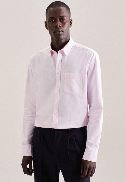 Business Hemd Regular Fit Langarm Uni Herren Pink 38