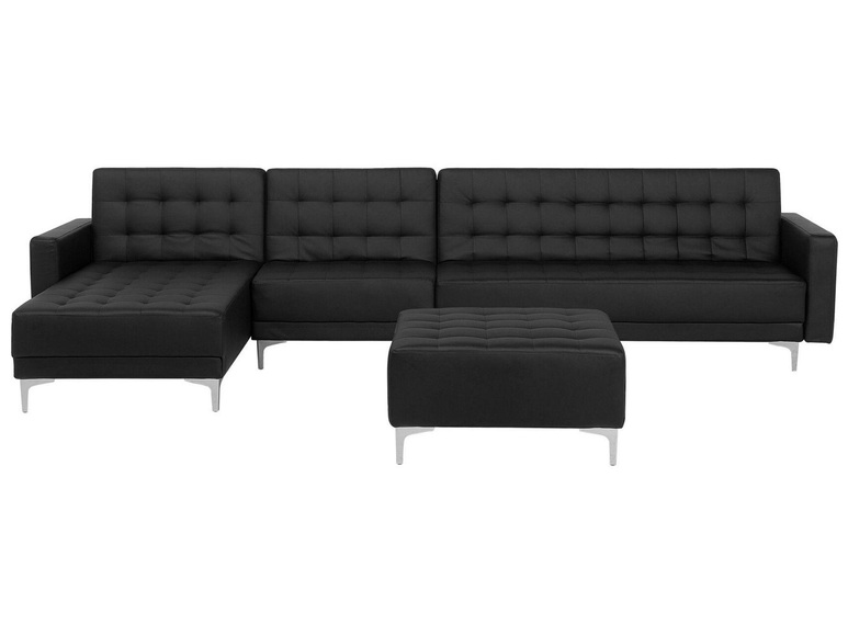 Beliani Modulsofa Kunstleder Schlaffunktion schwarz rechtsseitig Ottomane ABERDEEN