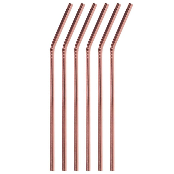 6x Trinkhalme Aus Gebogenem Metall - Roségold Unisex ONE SIZE