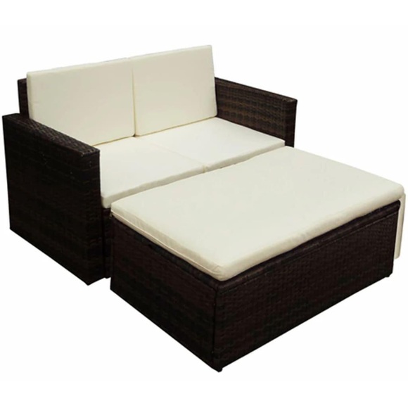 vidaXL 2-tlg. Garten-Lounge-Set mit Kissen Poly Rattan Braun