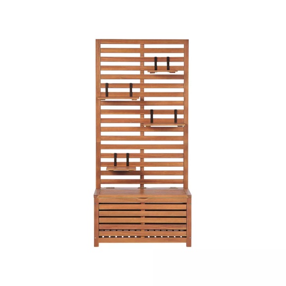 Beliani Gartenbank Akazienholz hellbraun 80 cm mit Stauraum Wandpaneel MATINO