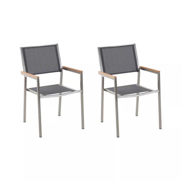 Beliani Gartenstuhl grau 2er Set Edelstahl GROSSETO