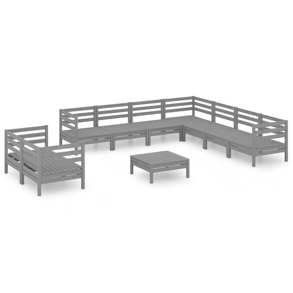 vidaXL 10-tlg. Garten-Lounge-Set Massivholz Kiefer Grau