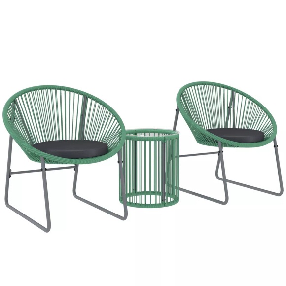 Northio - Polyrattan Gartenmöbel Set, Outdoor Lounge Balkonmöbel für 2 Personen, 3-teilig Sitzgruppe mit 2 Stühle, Beistelltisch, Kissen, wetterfest Gartenlounge für Garten, Terrasse Balkon, Grün, 3 Stück