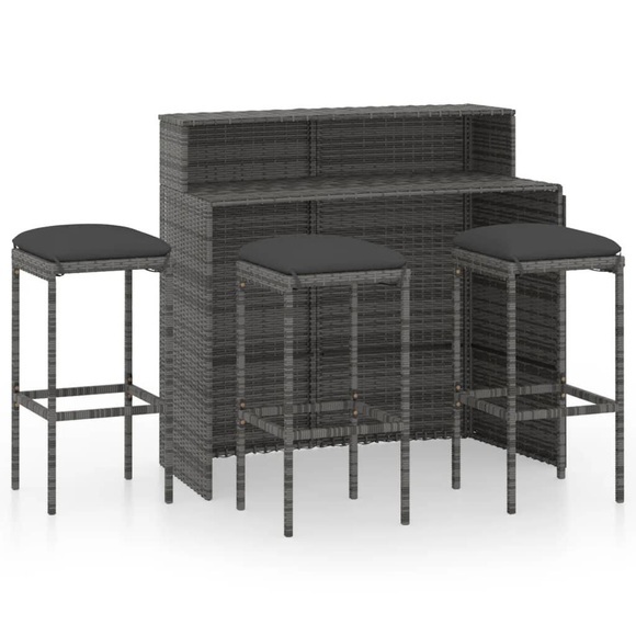 vidaXL 4-tlg. Gartenbar-Set mit Kissen Grau
