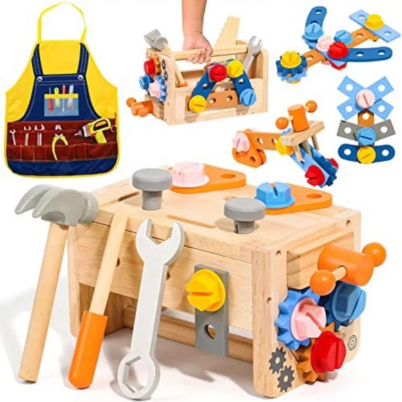 Werkzeugkasten Kinderwerkbank Mit Schürze Kinder Werkzeuggürtel Kinder Holzspielzeug Unisex Multicolor ONE SIZE