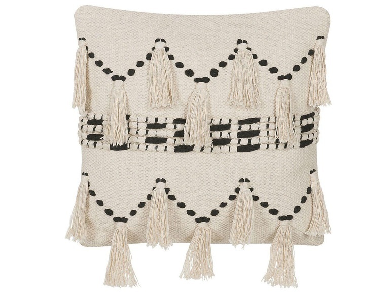 Beliani Dekokissen beige/schwarz Fransen 45 x 45 cm THONDI