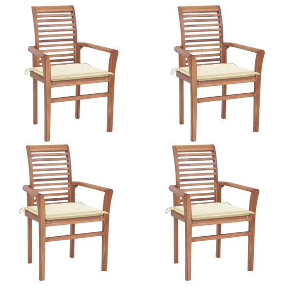 vidaXL Essstühle 4 Stk. mit Cremeweißen Kissen Massivholz Teak