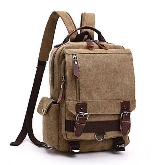Vintage Rucksack Rucksack Leinwand Tasche Bote Tasche Für Arbeit Und Schule Unisex Beige ONE SIZE