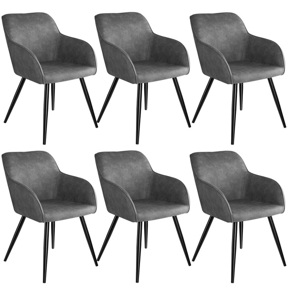6er Set Stuhl Marilyn Stoff, schwarze Stuhlbeine - grau/schwarz