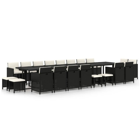 vidaXL 21-tlg. Garten-Essgruppe mit Kissen Schwarz Poly Rattan