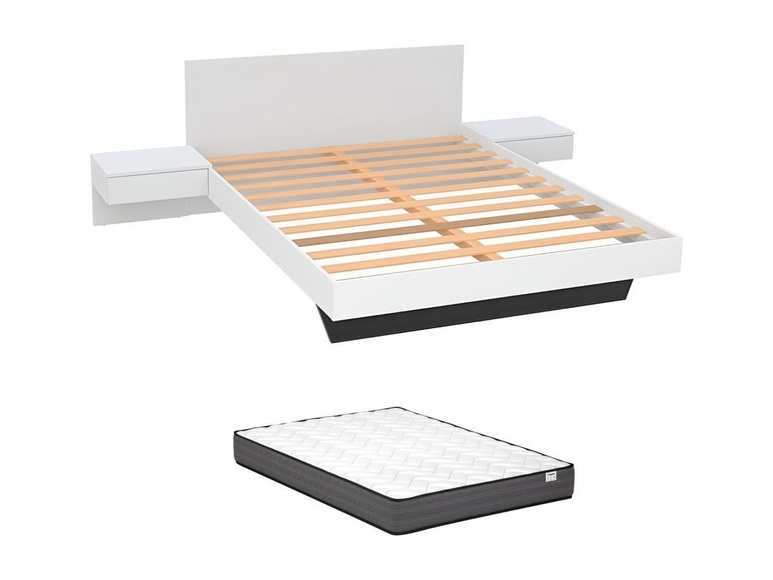 Bett mit Nachttischen + Matratze - 140 x 190 cm - Weiß - MARVELLOUS Bett mit Nachttischen + Matratze - 140 x 190 cm - Weiß - MARVELLOUS