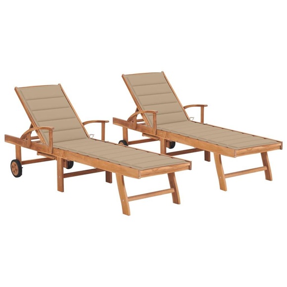 vidaXL Sonnenliegen 2 Stk. mit Beige Auflagen Massivholz Teak