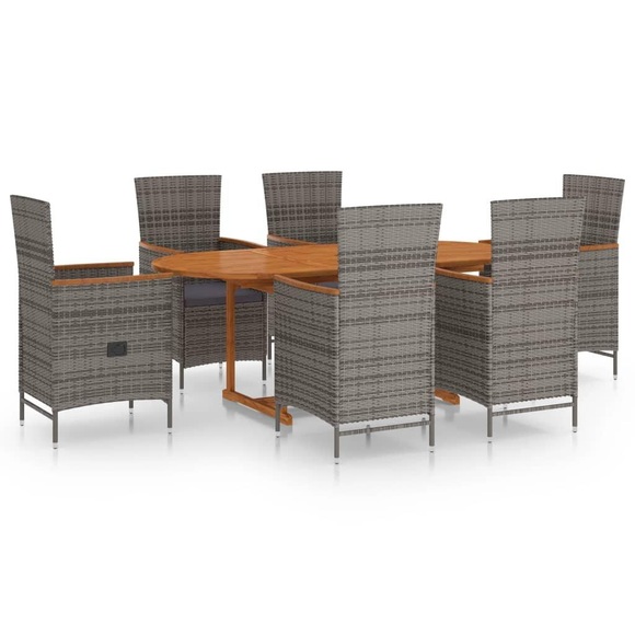 vidaXL 7-tlg. Garten-Essgruppe Poly Rattan Grau