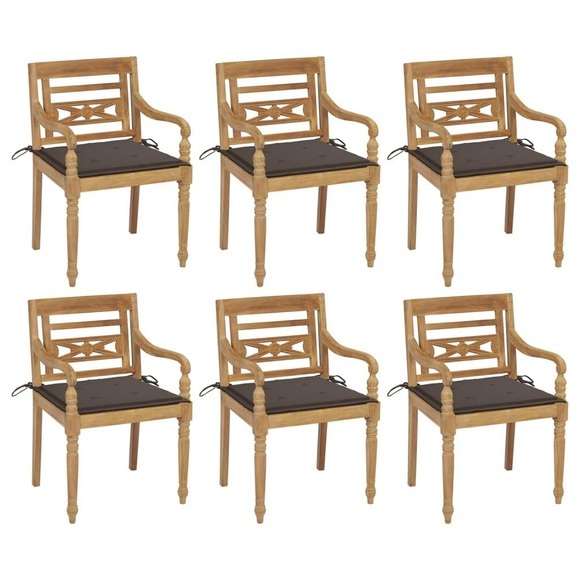 vidaXL Batavia-Stühle mit Kissen 6 Stk. Massivholz Teak