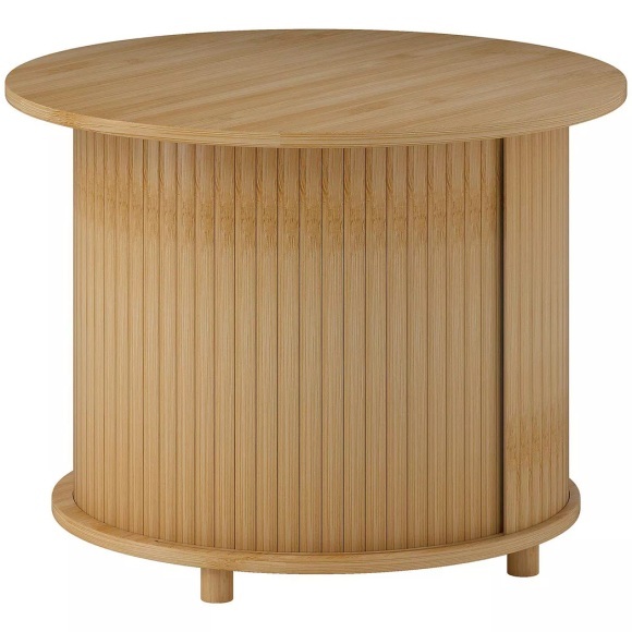 Northio - Couchtisch Wohnzimmertisch aus Bambus mit verstecktem Stauraum und Schiebetür, runder Beistelltisch im Modern-Stil, für Wohnzimmer, Natur, Ø60 x 45 cm, 60 cm