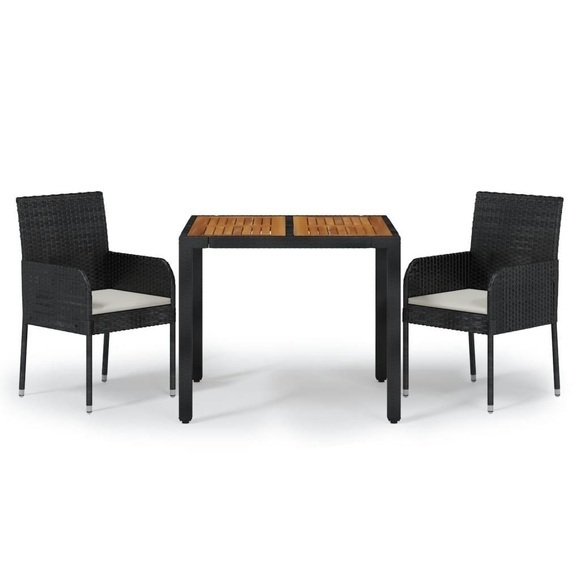 vidaXL 3-tlg. Garten-Essgruppe mit Kissen Schwarz Poly Rattan