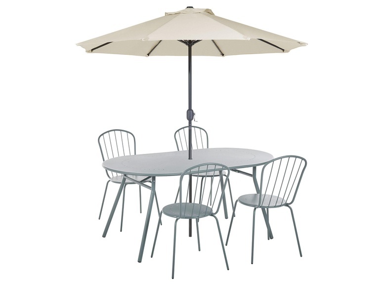 Gartentisch Set mit Schirm aus Stahl Modern CALVI Gartentisch Set mit Schirm aus Stahl Modern CALVI