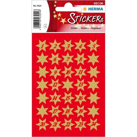 HERMA Adventskalender-Zahlen Sticker Gold, 3 Blatt