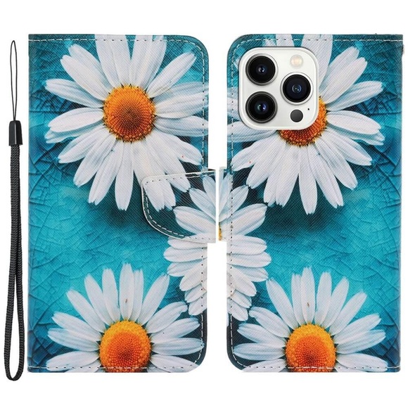 iPhone 15 Pro Max - Leder Etui Hülle Margeriten