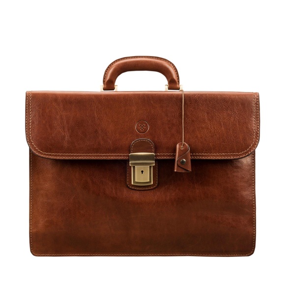 Maxwell Scott Paolo - Leder-Aktentasche in Cognac-Braun S