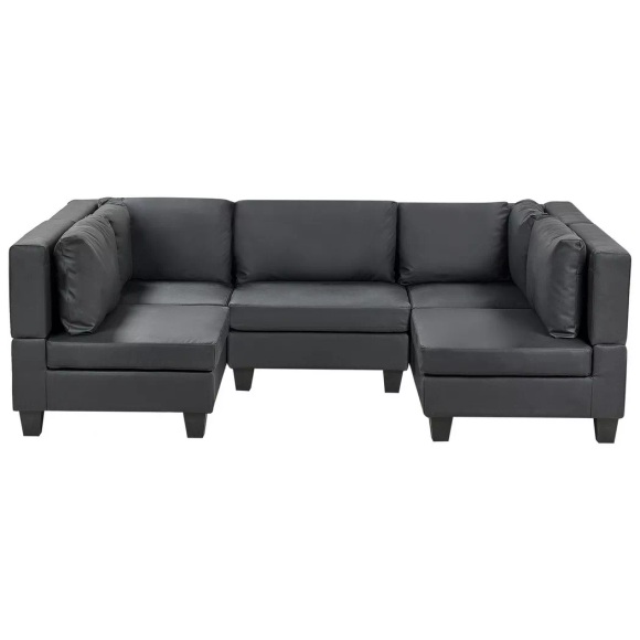 Beliani - U-förmiges Sofa aus Kunstleder UNSTAD, One Size, Schwarz